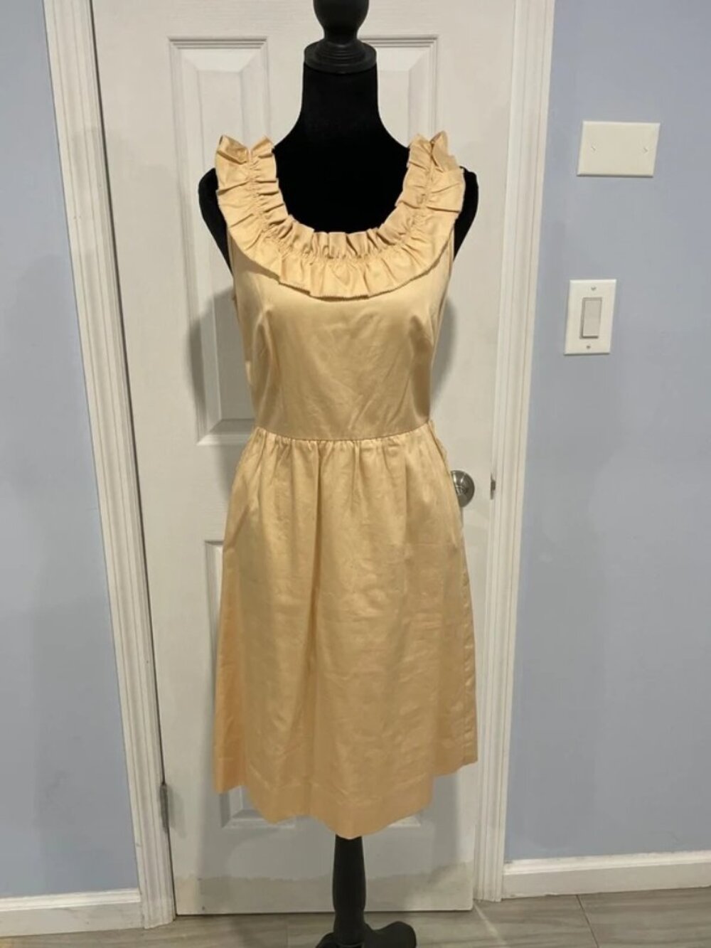 J.Crew Women’s Beige Ruffle Neck Sleeveless Cotton Dress 2